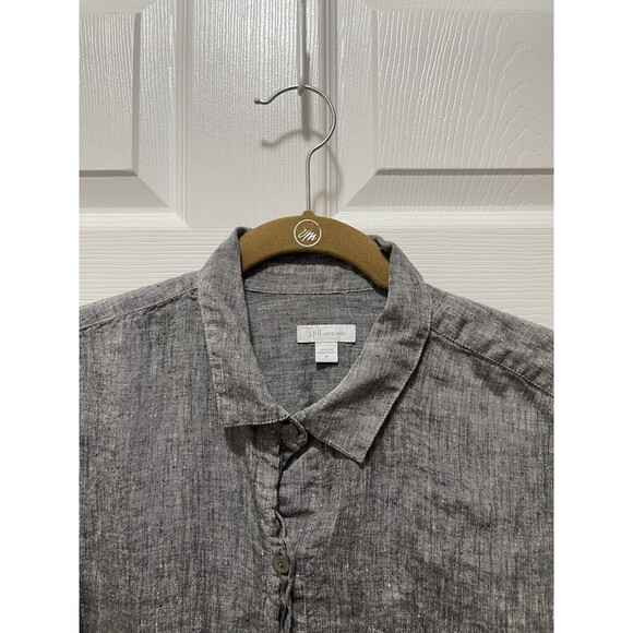 J. Jill Love Linen Women's Button Top Blouse Size M 100% Linen Gray - Picture 2 of 8